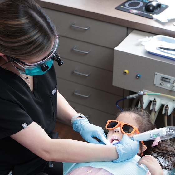 Child at a first dental checkup
